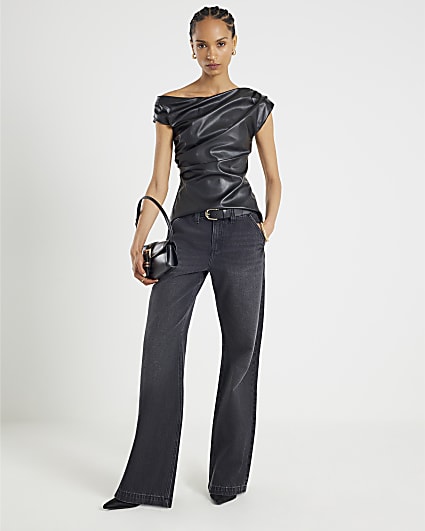 Black Tailored Baggy Wide Leg Jeans