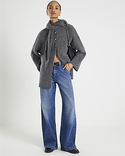 Blue Tailored Baggy Wide Leg Jeans