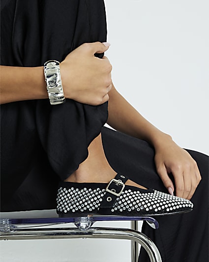 Black Embellished Mary Jane Shoes