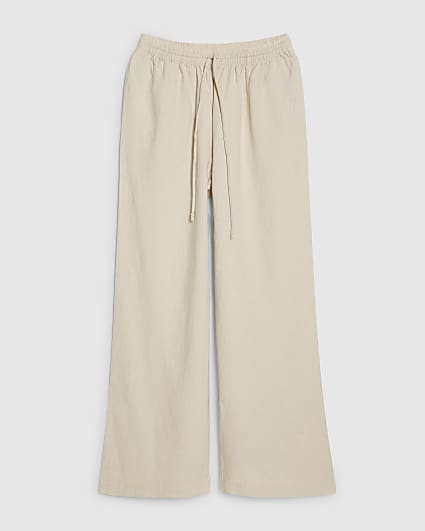 Petite Beige Linen Blend Wide Leg Trousers