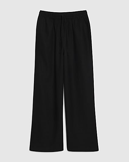 Petite Black Linen Blend Wide Leg Trousers