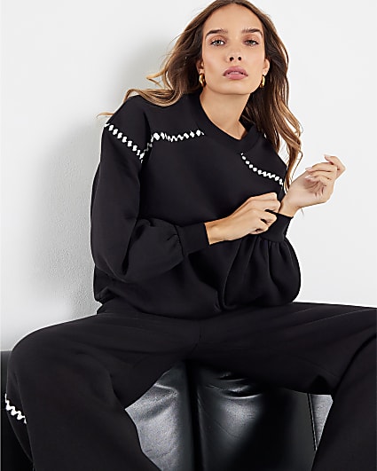 Black Long Sleeve Whipstitch Sweatshirt