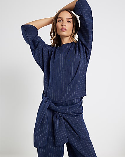Navy Long Sleeve Pinstripe Top