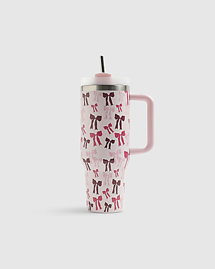 Pink Bow Cup With Straw