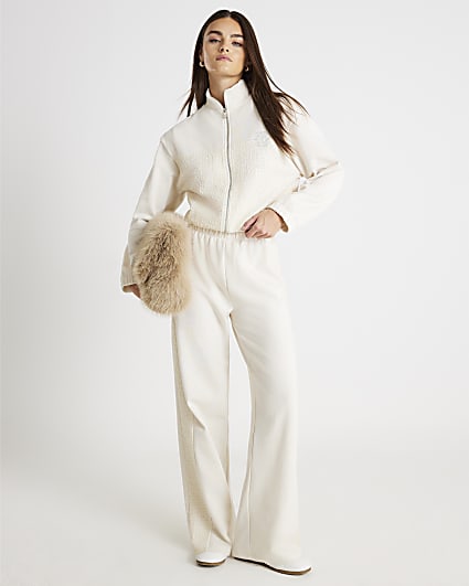 Cream Boucle Mix Wide Leg Joggers