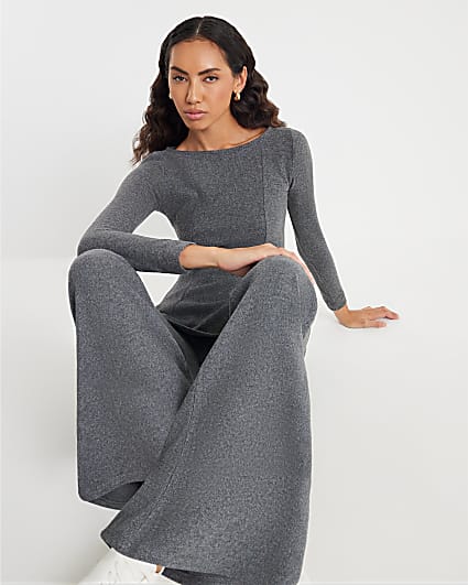 Grey Cosy Kickflare Trousers