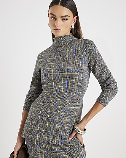 Grey Check Print Cosy Belted Tunic Top
