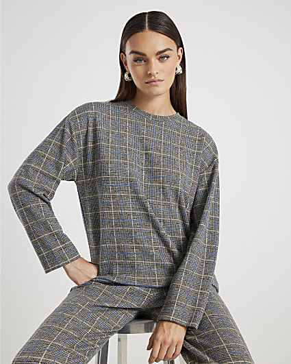 Grey Check Print Cosy Boxy Fit Top