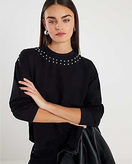 Black Neoprene Stud Batwing Sweatshirt