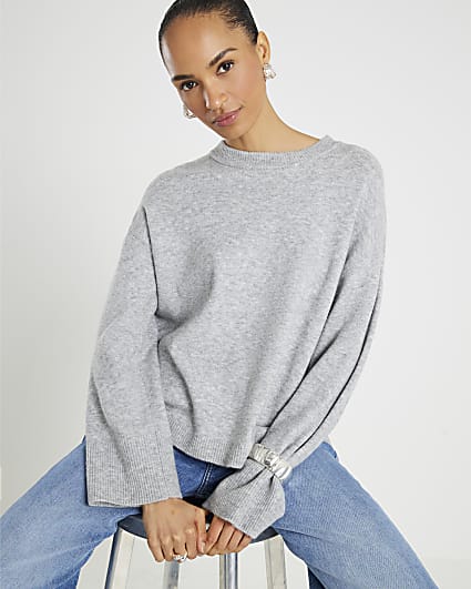 Grey Knitted Crew Neck Jumper