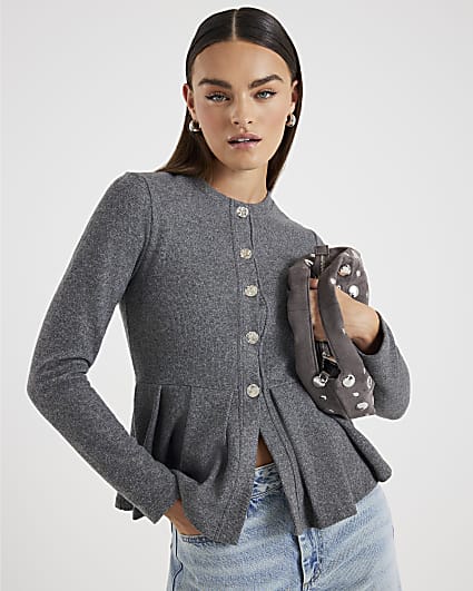 Grey Cosy Long Sleeve Peplum Cardigan