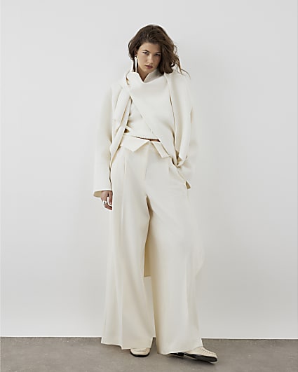 RI Studio Cream Foldover Waist Wide Trouser