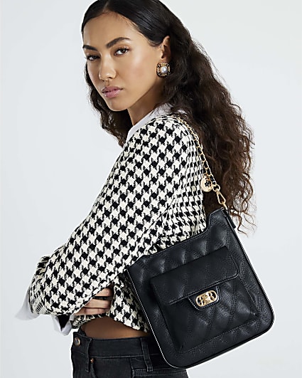 Black Quilted Messenger Shoulder Bag