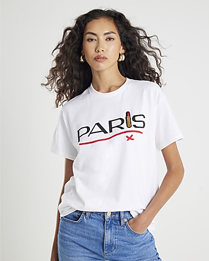 White Short Sleeve Paris Lipstick T-shirt