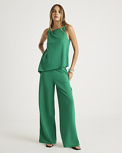 Green Linen Wide Leg Trouser