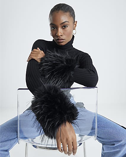 Black Faux Fur Oversized Cuffs