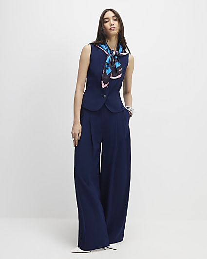 Navy Wide Leg Trousers