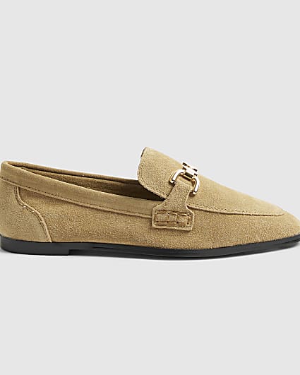 Beige Suede Snaffle Chain Loafers