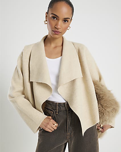 Cream Knitted Short Waterfall Cardigan