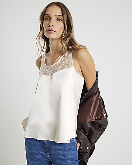 Pink Lace Trim Tank Top