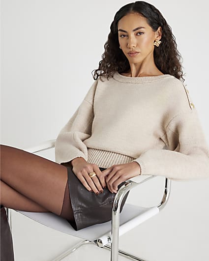 Cream Structured sleeve jumper