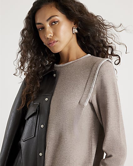 Brown Long Sleeve Whipstitch Sweatshirt