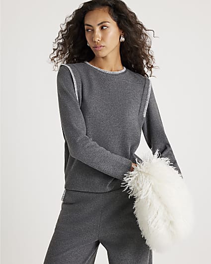 Grey Long Sleeve Whipstitch Sweatshirt