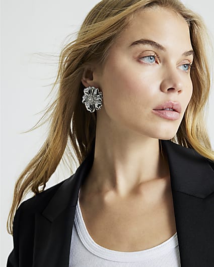 Silver Flower Stud Earrings
