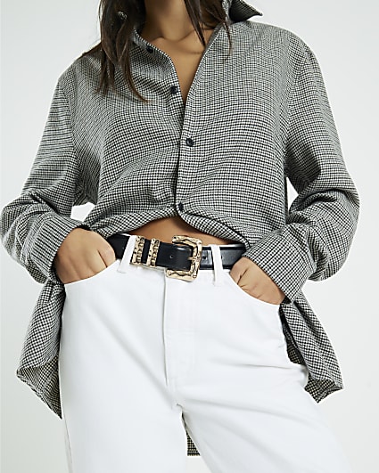 Black Hammered Square Buckle Belt