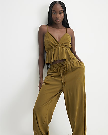 Khaki Balloon Trouser and Cami Loungewear Set