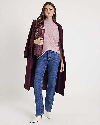 Pink Knit High Neck Ribbed Jumper