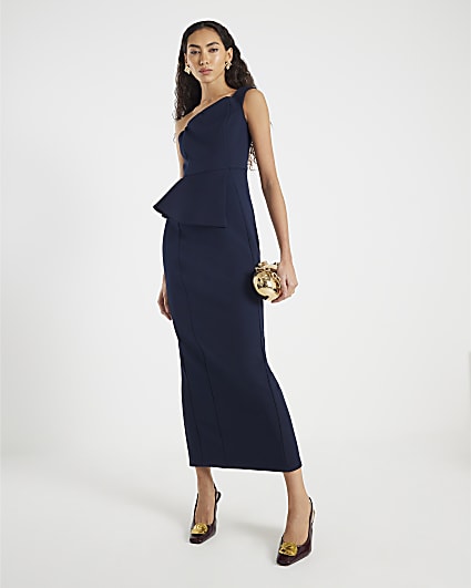 Navy Premium Asymmetric Frill Maxi Dress