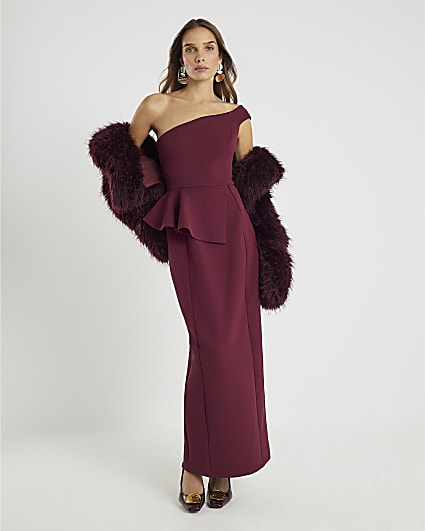 Red Premium Asymmetric Frill Maxi Dress