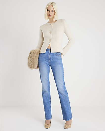 Beige Knitted Long Sleeve Cardigan