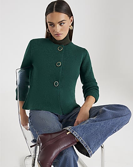 Green Knitted Long Sleeve Cardigan