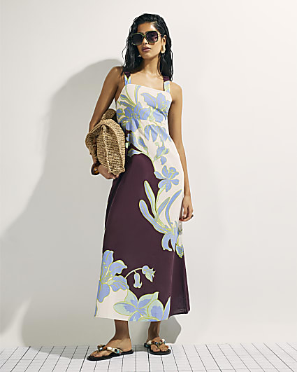 Cream Floral Midi Dress