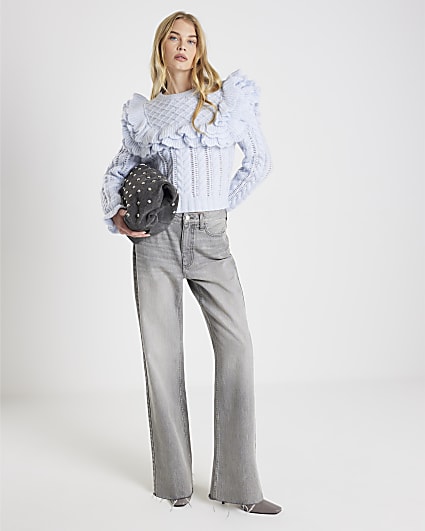 Blue Frill Shoulder Jumper