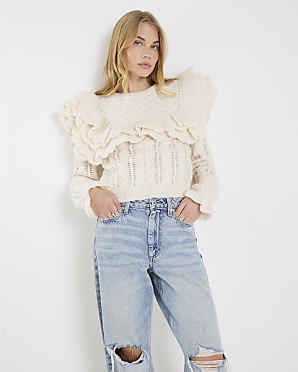 Cream Frill Shoulder Jumper