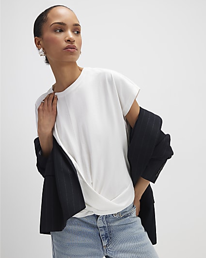 White Short Sleeve Twist Front T-Shirt