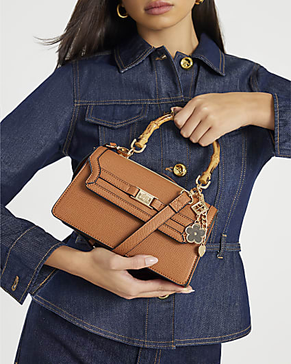 Brown Small Bamboo Handle Tote Bag