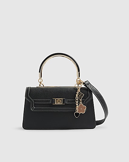 Black Small Metal Handle Charm Tote Bag