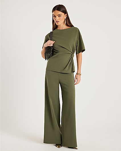 Khaki Wide Leg Trousers