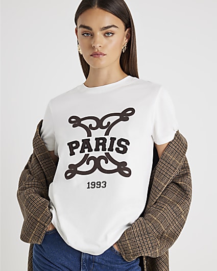 White Short Sleeve Embroidered Paris T-shirt