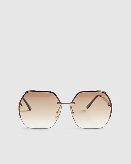 Gold Oversized Brown Rimless Sunglasses
