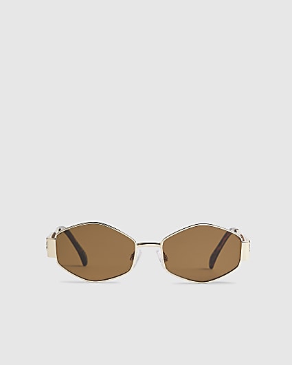 Gold Slim Metal Hexagon Sunglasses