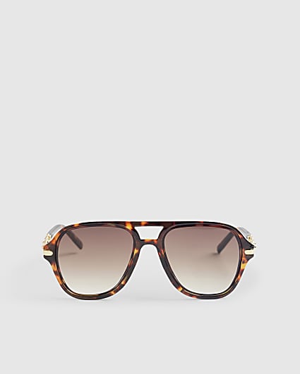 Brown Tortoiseshell Chain Temple Sunglasses