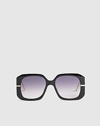 Black Square Metal Trim Detail Sunglasses