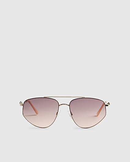 Gold Rounded Metal Aviator Sunglasses