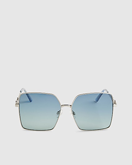 Blue Square Oversized Metal Edge Sunglasses
