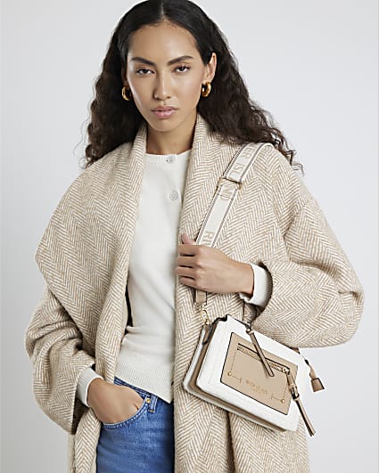 Beige Zip Front Pocket Cross Body Bag